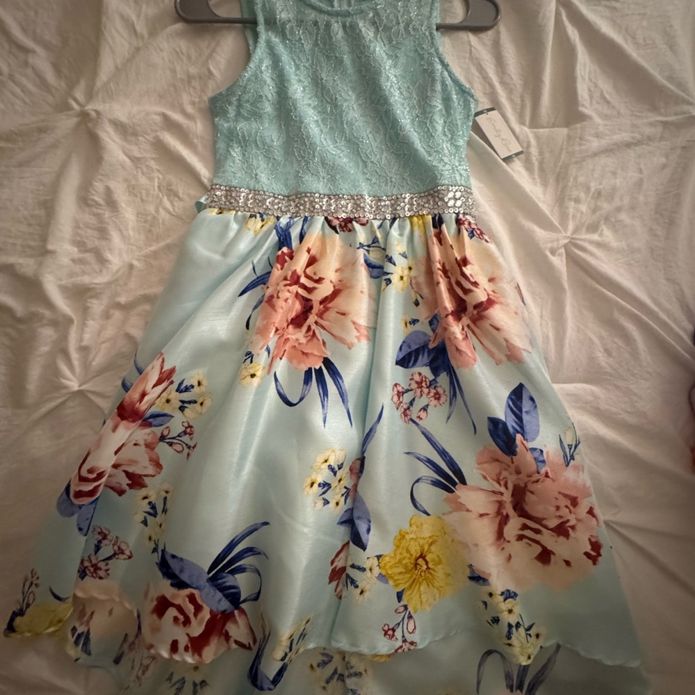 BRAND NEW! Emily Rose Aqua and Floral Kids Dress